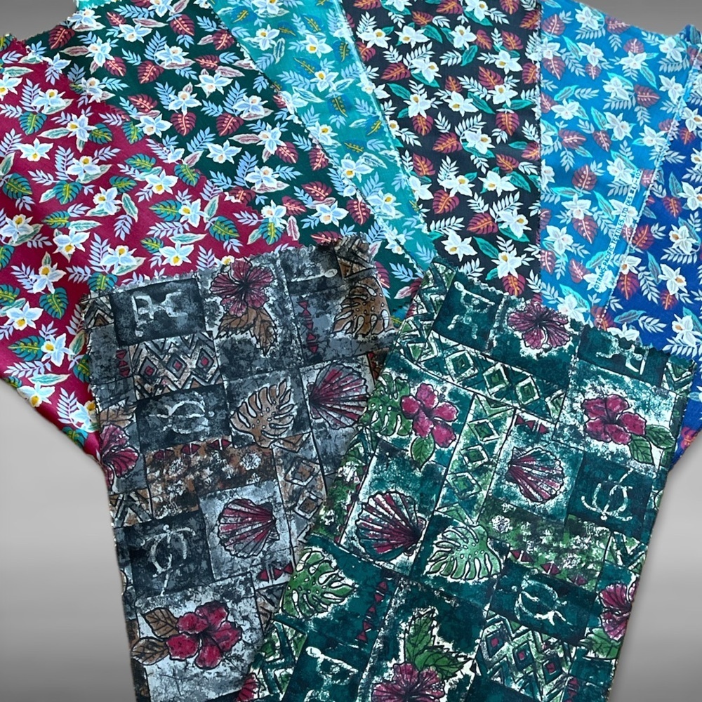 Hawaiian Print 8 Fabric Sewing Quilting 16 x 19 Vintage Florals Petroglyph Vtg